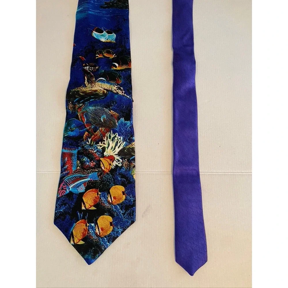 Lassen by Ralph Marlin Silk Tie Blue Tropical Fish Coral Reef Underwater Print